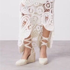 Castaner Lace Up Classic Organic Cotton Jute Cream Espadrille Wedge Sandals 7.5